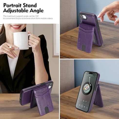 متوافق مع Magsafe 2 في 1 حالة محفظة iPhone 16e القابلة للفصل مع حامل البطاقة ، والنساء الرجال ، والجلد المغناطيسي RFID Flocking Flip Kickstand Card Slots ، لـ Apple 16E 2025 ، Brown in Kuwait