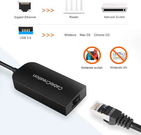 Cablecreation USB إلى Ethernet Adapter ، Driver Free USB 3.0 إلى 10/100/1000 Gigabit Ethernet LAN Adapter متوافق مع Nintendo Switch ، الكمبيوتر المحمول ، الكمبيوتر الشخصي ، MacBook ، Windows ، MacOS ، Linux ، الألومنيوم in Saudi Arabia
