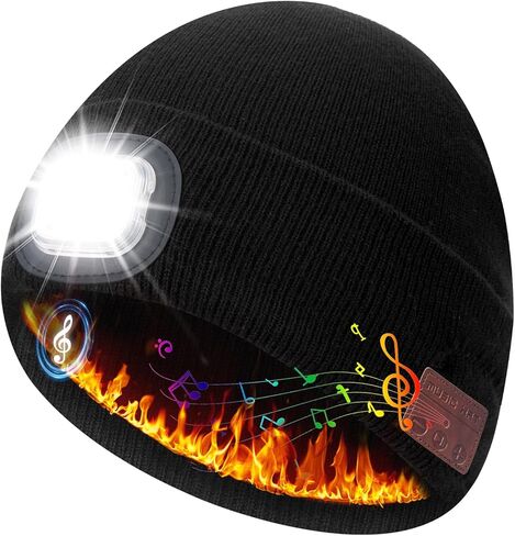 5.2 Bluetooth Beanie for Men & Women, Winter Knit Music Hat with Cordless Headphones, 24 Hour Play time, Built-in Microphone and HD Stereo Speakers, Unique Christmas Tech Gifts for Outdoor Homes in Kuwait