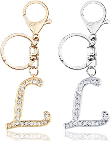VIQWYIC 2 Pack Initial Letter Keychain for Women Girls, Bling Rhinestones A-Z Alphabet Keyring Handbags Charms (Gold&Silver) in Kuwait
