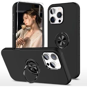 Kickstand Case for iPhone 16 Pro Max,Military Shockproof Bumper Tough Armour Protective Phone Cover with 360° Rotate Magnetic Ring Stand,1*Screen Protector,Black