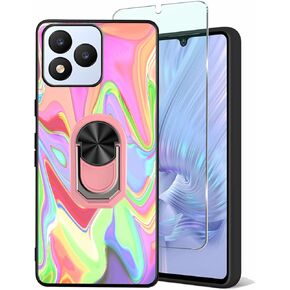 for Vortex J24 2024 Case Rotating Ring Stand Holder With HD Vortex J24 6.50" Screen Protector Glass 9H, Art Print Blue Navy Curved lines Abstract Design for Men TPU Protection Shock Absorption