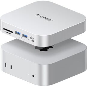 ORICO MiniLink 40Gbps USB Hub Compatibility with Mac Mini M4, 7-in-1 Aluminum Dock with Dual M.2 SSD (NVMe PCle) Enclosure, 10Gbps USB-A Ports, 4.0 SD/TF Card Readers