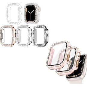 Goton 2 Pack Bling Screen Protector + 4 Pack Bumper Case Compatible with Apple Watch 40mm Series 6/5/4/SE, Women Glitter Diamond Full Protective Faces and Double-row Rhinestone Cover