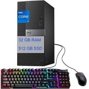 Dell OptiPlex 7040 Mini Tower Desktop PC, Intel Quad Core i7-6700, 32GB RAM, 512GB SSD, Keyboard& Mouse, Windows 10 Pro (Renewed)