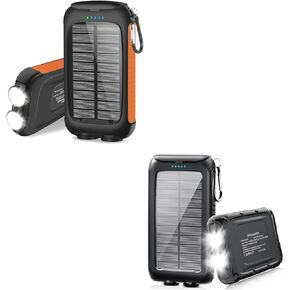 2 Pack Solar Power Bank 49800mAh + شاحن شمسي محمول 38800 مللي أمبير في الساعة مع ميناء USB-C/مصباح LED للتخييم أنشطة سفر في الهواء الطلق