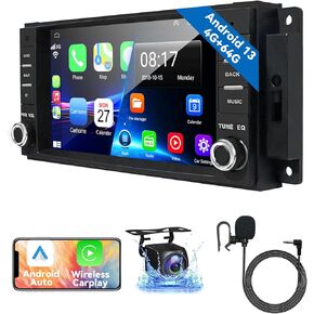 4G 64G Android 13 Car Stereo for Jeep Wrangler JK Radio Dodge Ram 1500 with Wireless CarPlay&Android Auto, 7 Inch Touch Screen for Jeep JK Stereo with WiFi GPS Navigation FM Radio+AHD Backup Camera