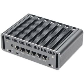 Fanless Firewall Mini PC 12th CPU Intel N100(up to 3.4GHz), 6 x Intel 2.5GbE i226 LAN Ports, Network Gateway Soft Router, Industrial pc AES NI/HD/COM//WiFi 8GB DDR5 128GB M.2 NVME SSD