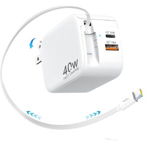 شاحن الجدار القابل للسحب ، 40W لشاحن iPhone Charger شحن سريع مع 35.4in كبل البرق القابل للسحب ، كتلة شحن USB C ثلاثية الشروط مع قابس قابل للطي لـ iPhone 14 13 12 11 iPad Pixel Galaxy in Kuwait