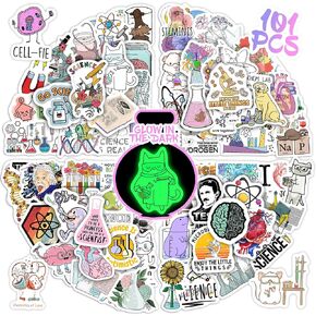 100Pcs Funny Natural Science Lab Stickers for Water Bottle, Physics Chemistry Biology Lab Vinyl Laptop Decals, Adults Teachers Students Waterproof Phone Case Skateboard Luggage Decor