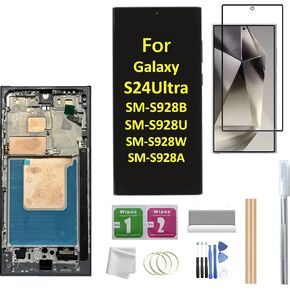 Galaxy S24 Ultra LCD Screen with Frame Replacement for Samsung Galaxy S24 Ultra SM-S928B SM-S928U SM-S928A LCD Screen Display Touch Digitizer with Frame+Tool(Fingerprint not Supported) (Black)