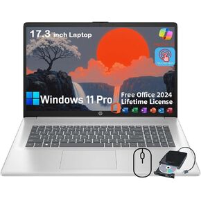 HP 17 inch Laptop, 17.3" HD+ Touchscreen Computer, Intel 7-150U, Office 2024 Lifetime License, 32GB RAM, 1TB SSD, Backlit KB, AI Copilot, Win 11 pro & External DVD Drive, Long Battery Life