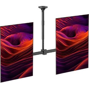 Mount Plus CB-400 2x1 Side by Side Dual Screen Menu Board Ceiling Mount for Portrait Vertical View 37" to 60" TV | Adjustable Height Pole | Max Weight 88 Lbs Per Screen | VESA Patterns Up to 400x600