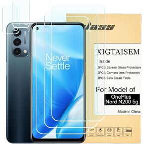 3+2pack for OnePlus Nord N200 5G Screen Protector ، [6.49 Inch Display] حامي شاشة 3pack ومواقع العدسة الكاميرا 2 ، الحواف المنحنية 2.5D ، فيلم زجاجي مقسى ، [9H صلبة]