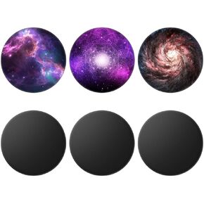 6 Pack Cellphone Phone Grip for Phone, Expanding Stand Cell Phone Collapsible Holder for Smartphones - Purple Galaxy Nebula Black