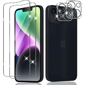 【2+2 2 Pack for iPhone 14 Screen Protector and 2 Pack Camera Protector,[9H Hardness][Eye protection] Tempered Glass