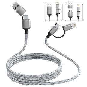 Multi 4 in 1 USB C Cable Lightning Charging Cable,60W Fast Charger & Data Transfer,iPhone iPad Charger Cord with Lightning/Type C/USB A for Apple iPhone 16/15/14,MacBook,IPad,Samsung-6FT/1.8M