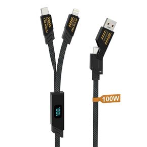USB C and Lightning Cable 2 in 1-100W USB A/C to USBC Cable with Carplay & Data & Wattage Display, Multi Fast Charging Cable for iPhone 16/15/14/13/12/11/X/Pro/Pro Max/Plus, Galaxy, MacBook, Pad