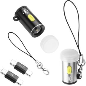 YACSEJAO 2Pack Ultra Compact Flashlight 25mm USB Type C Mini Flashlight LED Miniature Flashlight Plug and Play No Batteries with 2 USB C Connector