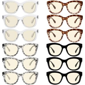 Eyekepper 4-Pack Oversized Progressive Multifocus Reading Glasses Women Blue Light Blocking Computer Readers No Line Trifocal Readers +1.50