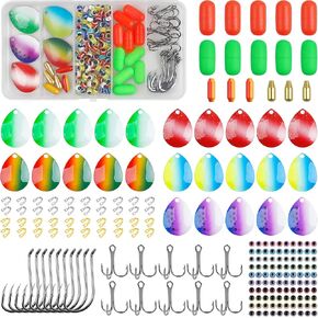 Lure Making Supplies Kit Spinner Making Kit, 196pcs DIY Fishing Lure Making Kit Walleye Rig Pompano Rig Surf Fishing Rig Fishing Terminal Tackles Rig Floats Blades Lure Making Accessories