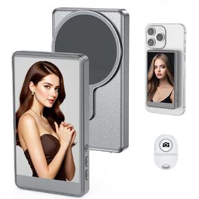 شاشة شاشة Selfie Monitor لـ iPhone ، الكاميرا الخلفية لدفق Selfie Vlog Live ، واتصال لاسلكي مع جهاز التحكم عن بُعد لجبل iPhone Samsung Galaxy ، وأكثر من ذلك (أبيض ، 4 بوصات)