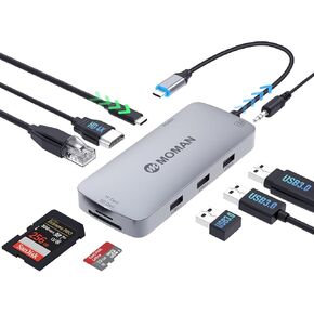 Moman USB C Hub 9 in 1, Docking Station with 100W PD, 4K@30Hz HDMI, 3 x USB 3.0 5Gbps, 3.5mm Audio Connector, RJ45 Ethernet, SD/TF Card Reader for Mouse, Keyboard, U Disk, Flash Drive, Mobile