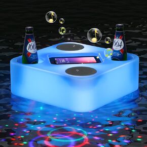 Floating Drink Holder with LED Lights & Bluetooth Speaker Floating Drink Holder for Pool, Cube Drink Tray for Pool, Hot Tub,Pool Drink Floats