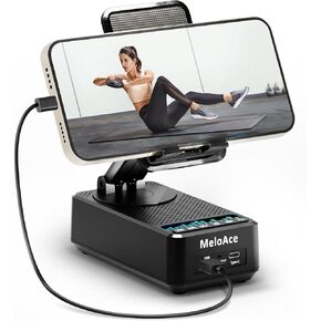 Phone Stand with Wireless Bluetooth Speaker, Crystal-Clear & Loud Sound, Adjustable Holder with LED Light, 5000mAh Battery for Ultra-Long Playtime, Emergency Power Supply (Black)