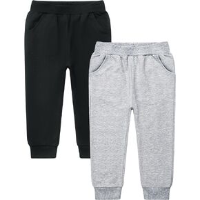 GFQLONG Toddler Boys Pants 100% Cotton Joggers Sweatpants with Pockets | 2/3 Pack, Pure Cotton, Skin-friendly, Elastic Waist, Classic Style, Colors: Grey, Black, Navy, Beige, Blue, Yellow, Red in Saudi Arabia