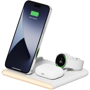 mooas Flip Square 3 in Fast Wireless Charging Nightlight (White), 2 Color Nightlight, 3 in 1 Wireless Charger, Compatible with iPhone 12/13/14/15, Galaxy S21, S22, S23, S24, Apple Watch Galaxy Watch