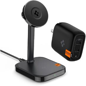 Spigen ArcField (MagFit) 2-in-1 Dual Magnetic Wireless Charging Stand with USB C Wall Charger, Spigen 40W Dual USB C Charger
