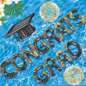 Sumind 15 Pcs Congrats Grad Inflatable Pool Floats Letter Set Graduation Hat Pool Float 20 Inch Inflatable Pool Balloons Floatie Decorations for Pool Graduation Party with Adhesive Dots Sticker in Saudi Arabia