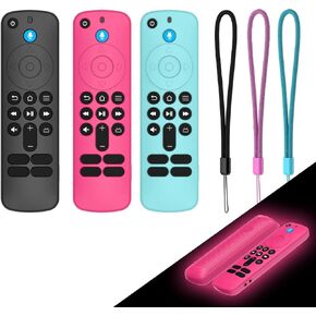 [3-Pack] Silicone Remote Cover for Fire TV Stick HD 2024 / FireTV Stick 4K 2023, Anti-Slip Shockproof Protective Case for Firetv Stick 4K & Firetv Stick HD with Lanyard (Black+Sky Blue+Rose Red)