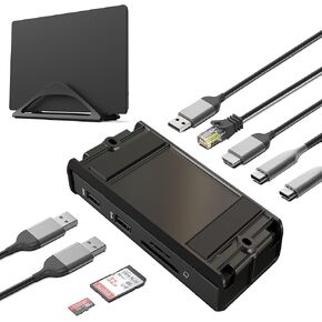 HumanCentric Black Vertical Laptop Stand and UnderDock USB C Laptop Docking Station, Increase Productivity and Declutter Your Desk, Includes Stand, 87W Wall Charger, Dock for Single HDMI Monitor