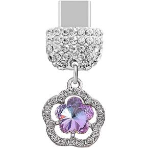 ELISE & FONDA TP449 Type-C USB Charging Port Crystal Anti Dust Plug Little Flower Cell Phone Charm for iPhone 15 /Samsung/OnePlus/Xiaomi/oppo Android Phones (Purple)