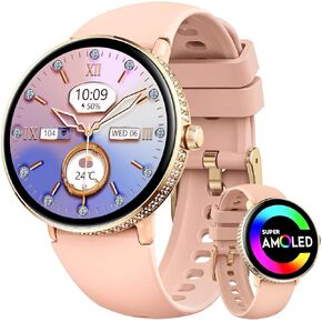 Smart Watches for Women with Diamonds (Make/Answer Call) 1.19" AMOLED Screen Fitness Tracker Heart Rate Sleep Monitor 100+ Sport Modes Waterproof Smartwatch with Various Dials for iPhone Android Phone