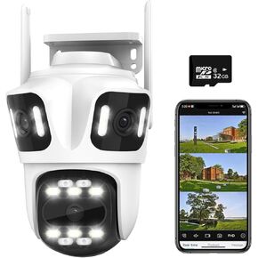 4K Security WiFi WiFi Camera في الهواء الطلق مع ثلاث عدسات ، مكونات سلكية سلكية 9MP كاميرا أمان داخلية ، PAN TILT 360 عرض تتبع تلقائي ، اكتشاف الذكاء الاصطناع