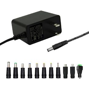 6V 2A Power Adapter Supply,6V 2A 12W Universal AC110V to DC6V Power Supply Adapter with 5.5mm x 2.1mm Tip and 11 Interchangeable Jacks Plug for 2000mA 1500mA 1000mA 800mA 500mA 400mA Equipment(1 Pack)