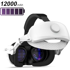 حزام الرأس مع حزمة بطارية 12000 مللي أمبير في الساعة ، متوافق مع Meta Oculus Quest 3/3S الإكسسوارات الممتدة 7-9 ساعات الترفيه ، حزام بطارية النخبة الراحة/القابلة للتعديل ، أعلى سياسة المبيعات VR