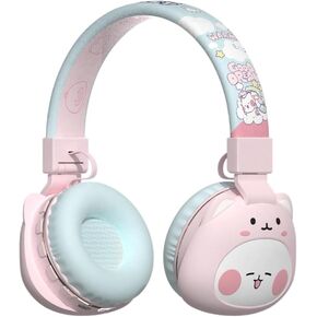 Kids Bluetooth Headphones for Boys Girls with Wireless Cartoon,Over Ear Headphones Built-in Mic for Children/School/iPad/Tablet/Airplane (Purple)
