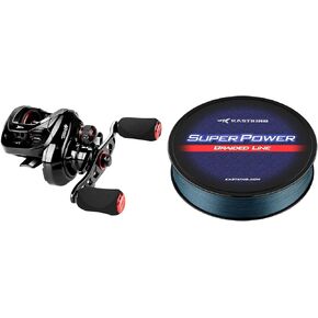 KastKing Royale Legend II Baitcasting Reels, Gear Ratio 7.2:1, Left Handed Fishing Reel & KastKing Superpower Braided Fishing Line, Gray, 15 LB, 150 Yds