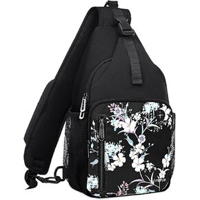 MOSISO Sling Backpack Bag, Herbs Flowers Plants Crossbody Shoulder Bag Travel Hiking Daypack Chest Bag with Front Square Pocket&USB Charging Port, Black