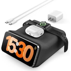 TOPGO 3-in-1 Wireless Charging Station for iPhone 16/15/14/13 Magnetic 15W Wireless Charger with 30W Adapter for Apple Watch Ultra, Airpods Compatible with Magsafe for iPhone Standby Mode Dock - Black