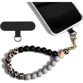 Silicone Beaded Phone Wrist Strap Marble Phone Lanyard with Tether Tab Elastic Hand Free Wristlet Bracelet Chain String