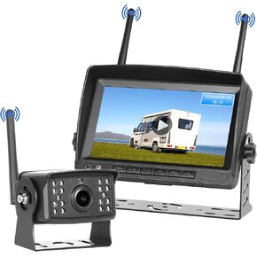 Backup Camera No Wiring, Waterproof 120 Wide-Angle with 7" IPS 1024x600 IPS Monitor, Night Vision for RV Truck 5th Wheel Camper Bus