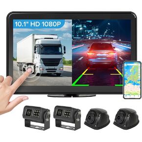 WiFi GPS 6CH RV Backup Camera System with 10.1" HD Touchscreen Monitor,4x1080P Front&Rear&Side View Camera,IR Night Vision/IP69K Waterproof/Sentry Mode,DVR Video Recorder Kit for Truck,Trailer