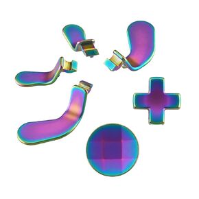eXtremeRate 6 in 1 Magnetic Metal Stainless Steel D-Pads + Replacement Back Paddles for Xbox One Elite Series 2 Controller, Elite Series 2 Core Controller - Metalic Rainbow Aura Blue & Purple