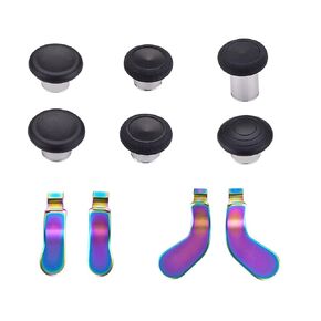 eXtremeRate 6 in 1 Metal Black Replacement Thumbsticks Grip + 4 pcs Metalic Rainbow Metal Stainless Steel Paddles for Xbox Elite Seies 2 & Elite 2 Core Controller (Model 1797)