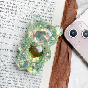 Green Mobile Phone Finger Stand,Cute Bear Doll Phone Holder, Support Comfortable Grip Anti-Slip Creative Flexible Light Cell Phone Stands，Accessories